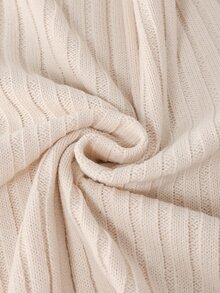 SHEIN Women's Half-Button Round Neck Fitted Long Sleeve Pullover Sweater, Vertical Ribbed Texture Spring/Autumn Inner Layer Top, Beige Slimming Pullover Sweater, Minimalist Gentle Commute Versatile New Vintage Button Top - Apricot - View 6