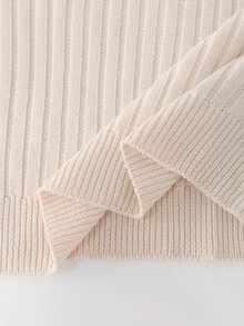 SHEIN Women's Half-Button Round Neck Fitted Long Sleeve Pullover Sweater, Vertical Ribbed Texture Spring/Autumn Inner Layer Top, Beige Slimming Pullover Sweater, Minimalist Gentle Commute Versatile New Vintage Button Top - Apricot - View 4