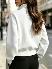 Glimmora White Half-Zip Equestrian Print Long Sleeve Casual Sweatshirt For Women - White - View 2