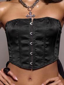 MUSERA Black Drape Ruffle Corset Top Autumn Fall Winter Halloween Going Out Lost Whispers - Black - View 6