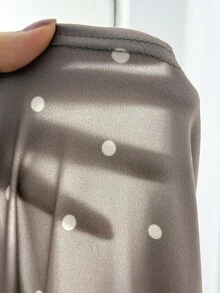 SHEIN 少女彼得領修身卡其色波點長袖上衣褲套裝 - 卡其色 - 查看 8