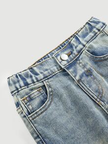 Young Girl Fall/Winter Y2k Vintage Washed Heart Patchwork Blue Denim Skinny Flared Jeans, For Daily & Streetwear, Christmas - Light Wash - View 5