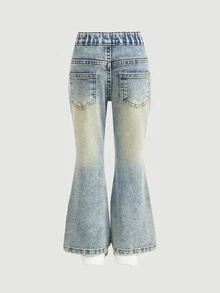 Young Girl Fall/Winter Y2k Vintage Washed Heart Patchwork Blue Denim Skinny Flared Jeans, For Daily & Streetwear, Christmas - Light Wash - View 3