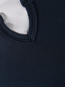 SHEIN Tween Girls Fall Style 2Pcs Navy Contrast Collar Slim Top Wide Leg Sweatpants Ribbed Knit Tracksuit Horse Graphic Winter Clothes - Blue - View 6