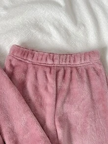 SHEIN 女童新款極簡時尚休閒可愛荷葉邊拼接長袖褲裝兩件套家居服 秋冬款 - 粉色 - 查看 3