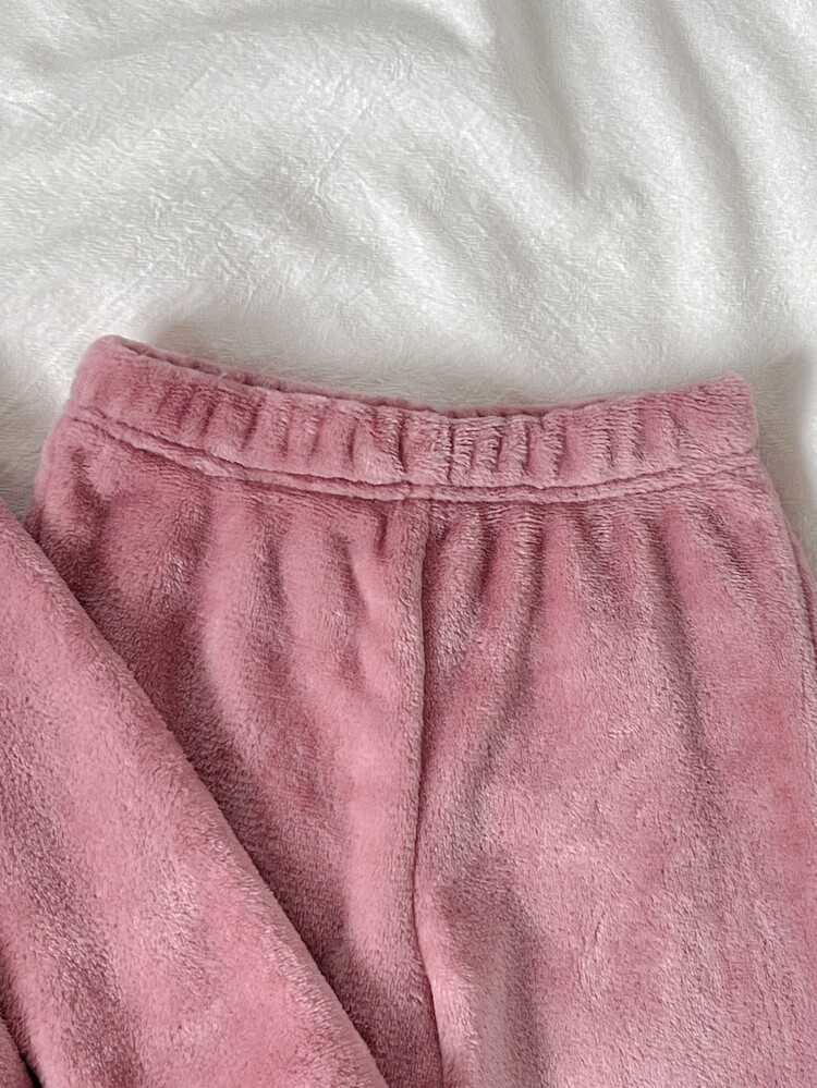 SHEIN Young Girl Young Girl Young Girl New Minimalist Fashion Casual Cute Ruffle Patchwork Long Sleeve Pants 2 Pieces Set Loungewear Autumn/Winter - Pink - View 3