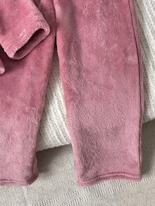 SHEIN 女童新款極簡時尚休閒可愛荷葉邊拼接長袖褲裝兩件套家居服 秋冬款 - 粉色 - 查看 5