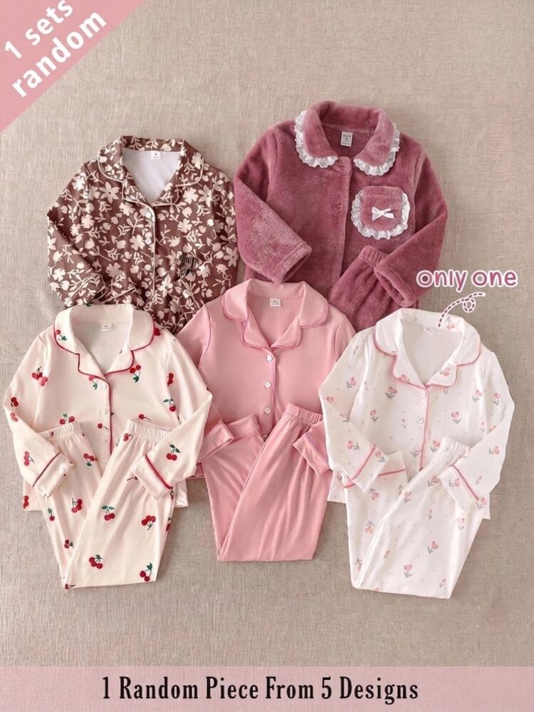 SHEIN Young Girl Young Girl Young Girl New Minimalist Fashion Casual Cute Ruffle Patchwork Long Sleeve Pants 2 Pieces Set Loungewear Autumn/Winter - Pink - View 1