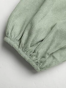 SHEIN 少女燈芯絨布料舒適柔軟春秋冬季田園度假鄉村風圖案洋裝 - 綠色 - 查看 6