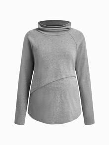Modmama Blusa de lactancia de manga larga simple para maternidad, versátil - Gris Claro - Ver 13