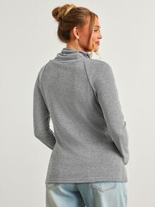 Modmama Blusa de lactancia de manga larga simple para maternidad, versátil - Gris Claro - Ver 6