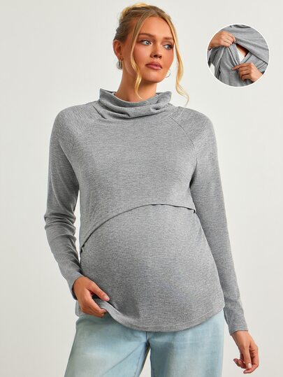 Modmama Maternity Simple Long Sleeve Nursing Top, Versatile