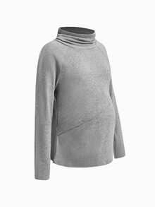 Modmama Blusa de lactancia de manga larga simple para maternidad, versátil - Gris Claro - Ver 12