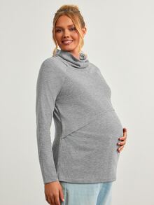 Modmama Blusa de lactancia de manga larga simple para maternidad, versátil - Gris Claro - Ver 5
