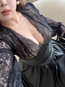 Vibekara Gaun A-Line Kulit PU Seksi Ukuran Besar dengan Patchwork Renda, Halloween, Pesta, Natal Musim Dingin - Hitam - View 8