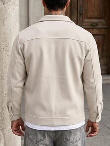 Manfinity CasualCool Men's Apricot Wool Blend Notch Lapel Button Coat, Regular Fit Short Jacket, Beige, Autumn, Casual Smart Style, Office, Christmas Gift - Apricot - View 2