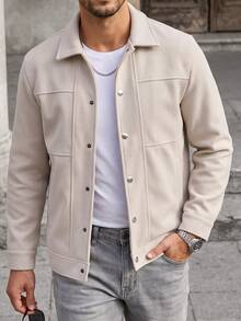Manfinity CasualCool Men's Apricot Wool Blend Notch Lapel Button Coat, Regular Fit Short Jacket, Beige, Autumn, Casual Smart Style, Office, Christmas Gift - Apricot - View 3