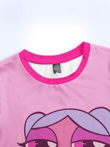 Y2Kool Vecteezy Y2K Contrast Color Cartoon Girl Casual Street Crop T-Shirt For Women, Suitable For Autumn/Winter Parties, Holidays And Daily Wear - Pink - View 3