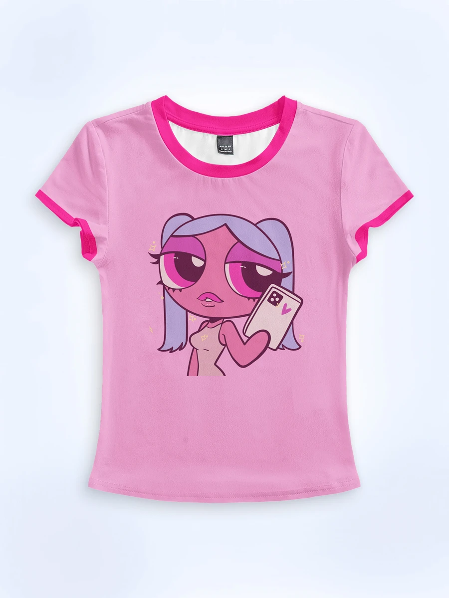 Y2Kool Vecteezy Y2K Contrast Color Cartoon Girl Casual Street Crop T-Shirt For Women, Suitable For Autumn/Winter Parties, Holidays And Daily Wear - Pink - View 1