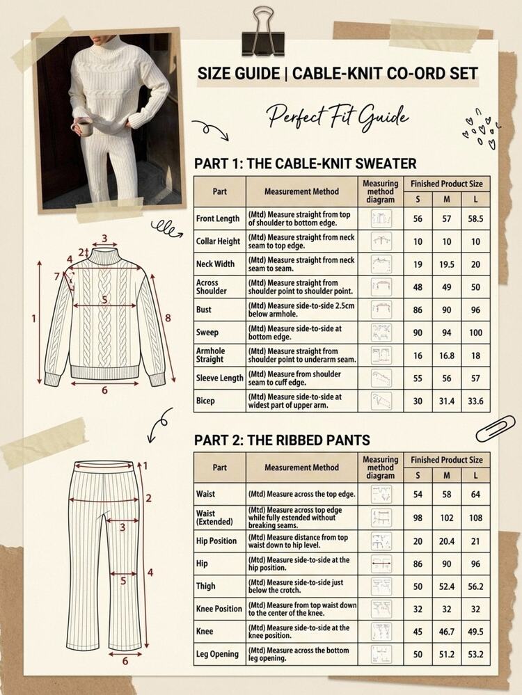 SHEIN Soft Cable Knit High Neck Sweater Pants Lounge Co-Ord Set Everyday Off-White Autumn Winter Casual Minimalist - Beige - View 8