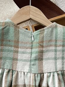 SHEIN 少女格紋荷葉邊抓皺蕾絲 A 字洋裝 - 綠色 - 查看 3