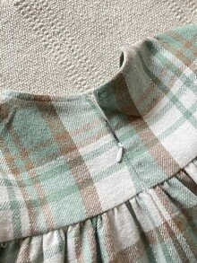 SHEIN 少女格紋荷葉邊抓皺蕾絲 A 字洋裝 - 綠色 - 查看 5