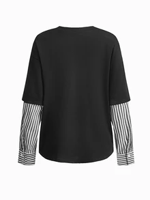 Modmama Kaos Hamil Lengan Panjang Leher Bulat Lengan Palsu Bergaris - MultiWarna - View 9