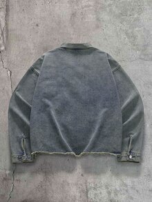 CalleClaro 男士品牌黑色拉鍊貼花刺繡上衣 - 中等水洗藍 - 查看 3