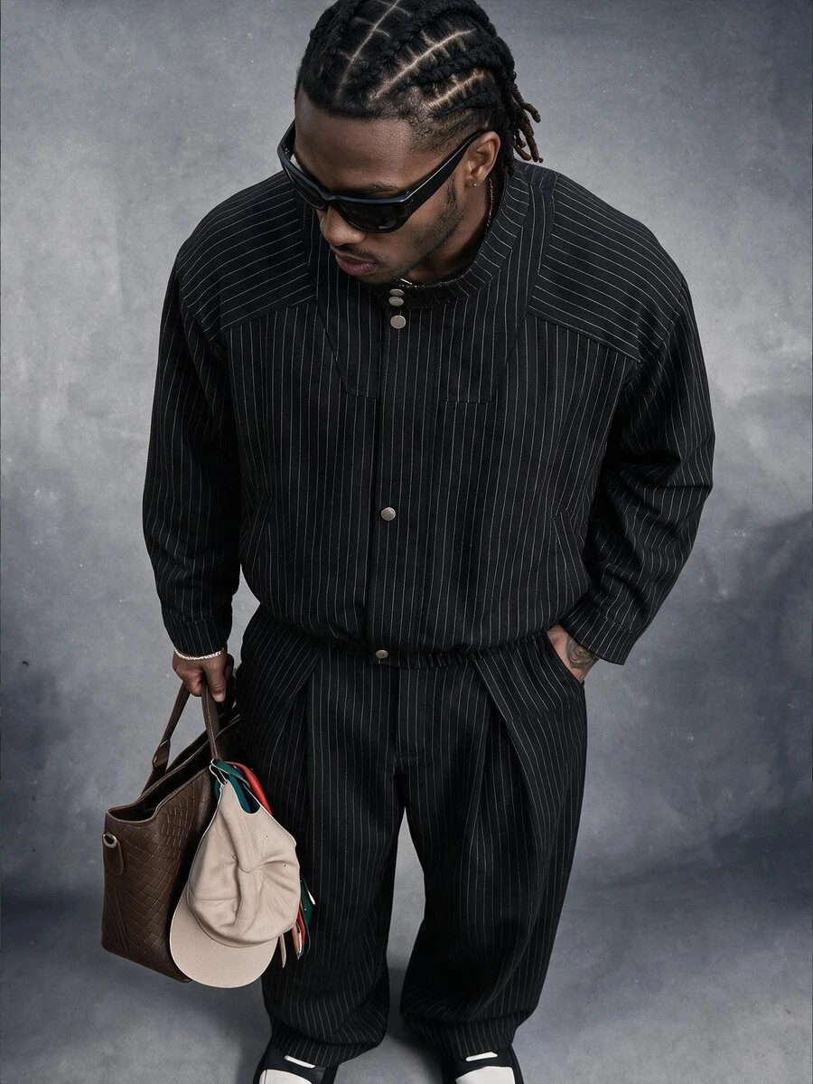 AXEPEAK Men's Striped Long Sleeve Jacket And Pants Casual Set - Black - View 1