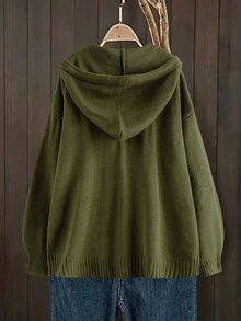 Linhara Plus Size Women's Casual Zip-Up Long Sleeve Hooded Knit Cardigan Winter Women Fall Winter Sweater Fall Winter 2026 - Dark Green - View 2