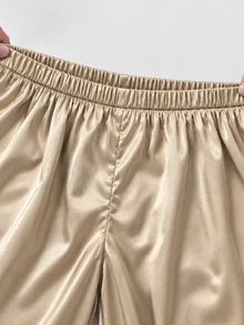 Zerodot Women Champagne Satin Wide Leg Fringe Pants Elegant Party Going Out Fall Pre Fall - Khaki - View 6