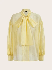 Trelyra European And American Style Spring/Summer New Fashion Versatile Solid Color Tencel Elegant Commute Design Tie Loose Long Sleeve Blouse - Yellow - View 8