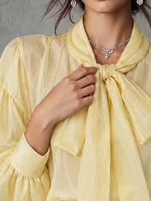 Trelyra European And American Style Spring/Summer New Fashion Versatile Solid Color Tencel Elegant Commute Design Tie Loose Long Sleeve Blouse - Yellow - View 5