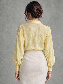 Trelyra European And American Style Spring/Summer New Fashion Versatile Solid Color Tencel Elegant Commute Design Tie Loose Long Sleeve Blouse - Yellow - View 2