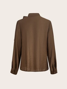 Trelyra Kemeja Kasual Wanita Warna Polos dengan Kerah untuk Pemakaian Sehari-hari - Coklat - View 10