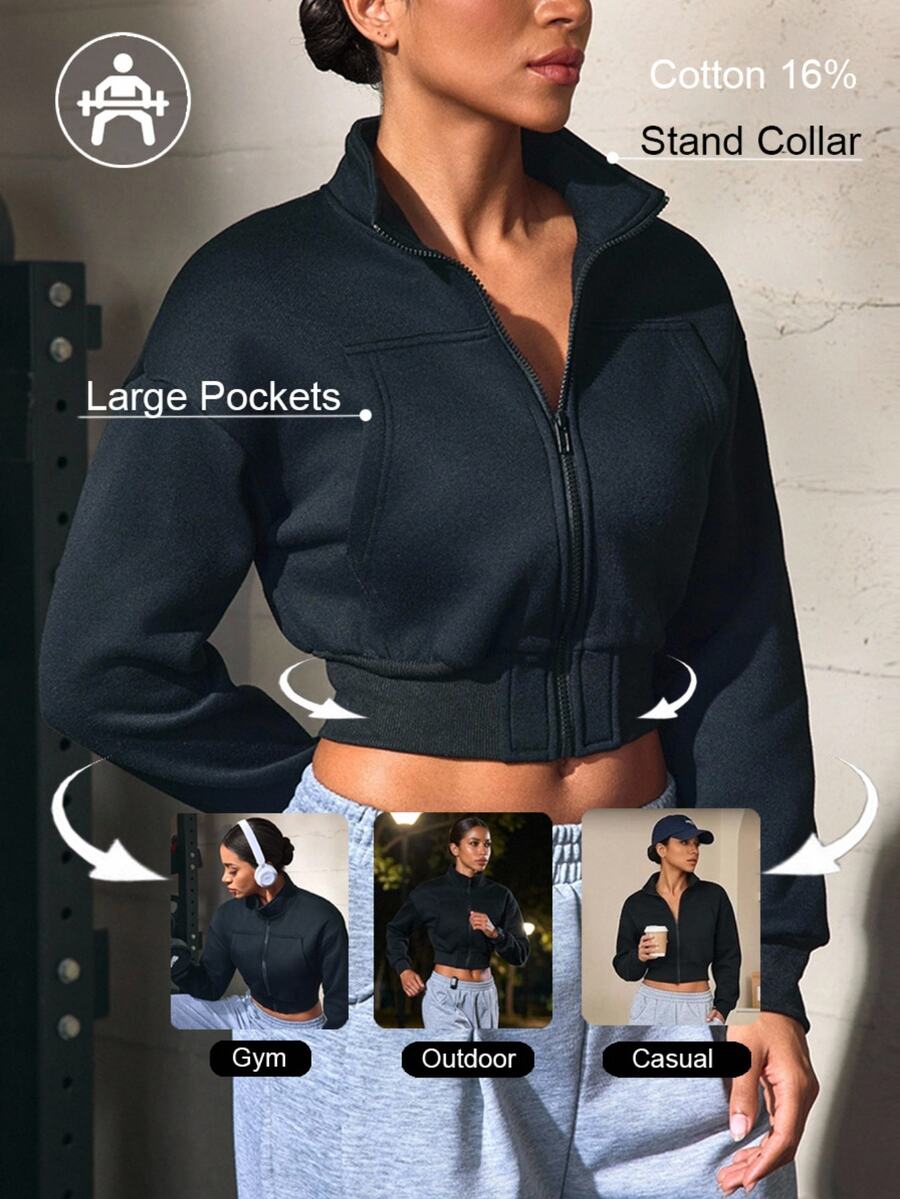Solea Cove Solea Cove Casual Versatile Solid Color Cropped Sports Sweatshirt