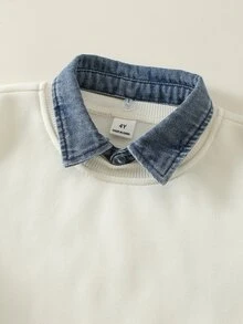 SHEIN 2件組兒童小男孩/小女孩秋冬休閒套裝，POLO領衛衣搭配牛仔吊帶褲套裝 - 彩色 - 查看 7