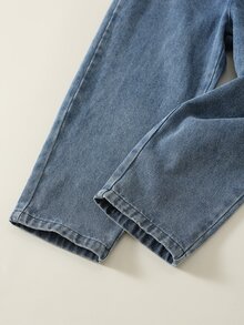SHEIN 2件組兒童小男孩/小女孩秋冬休閒套裝，POLO領衛衣搭配牛仔吊帶褲套裝 - 彩色 - 查看 5