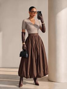 Xyvia French Gentle Cross Lace Patchwork Knit Top - Khaki - View 7