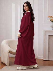 Modelyn Gaun Sweatshirt Kasual Lengan Panjang Leher Bulat Bahu Longgar Motif Ksatria untuk Wanita - MultiWarna - View 3