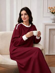 Modelyn Gaun Sweatshirt Kasual Lengan Panjang Leher Bulat Bahu Longgar Motif Ksatria untuk Wanita - MultiWarna - View 5