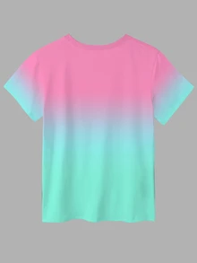 Zolique Kaos Kasual Wanita Lengan Pendek Musim Panas dengan Cetakan Huruf dan Warna Ombre - Merah - View 5