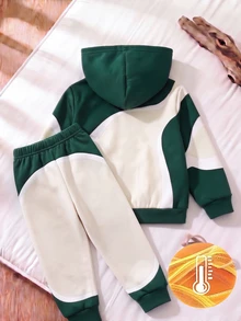 Young Boys Letter Embroidery Colorblock Zip Up Hoodie And Sweatpants 2 Pieces Sporty Outfit Set Birthday Beach Autumn White - Multicolor - View 2