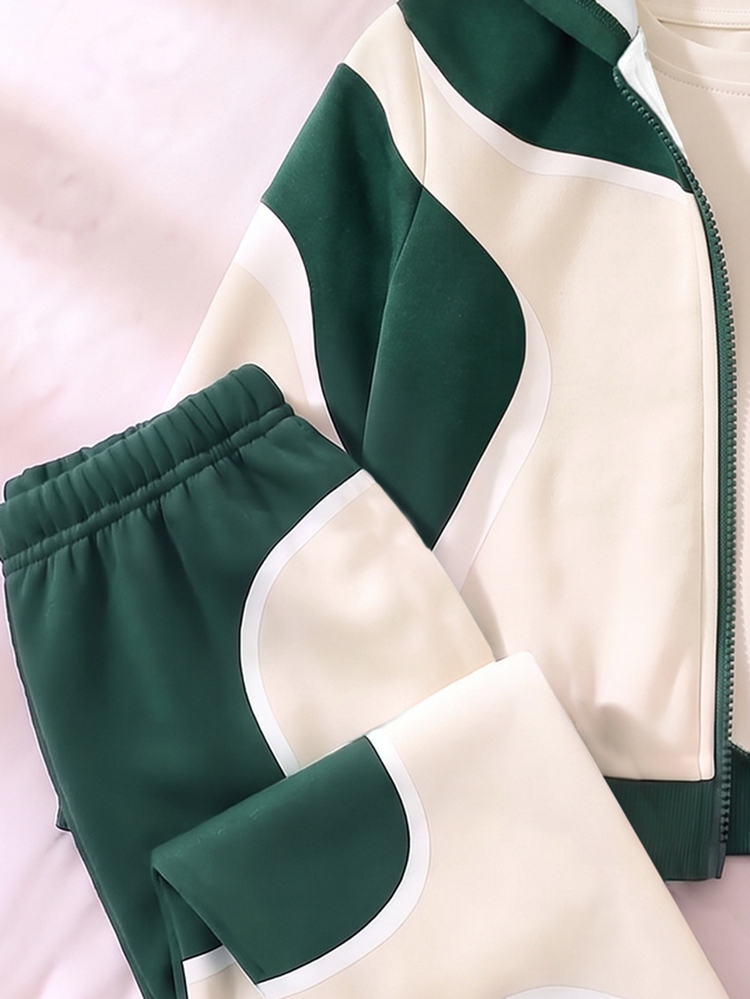 Young Boys Letter Embroidery Colorblock Zip Up Hoodie And Sweatpants 2 Pieces Sporty Outfit Set Birthday Beach Autumn White - Multicolor - View 4