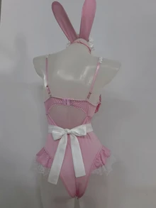 Dansine Bunny Girl Spaghetti Strap Jumpsuit With Bow Decor And Frill Trim - Pink - View 2