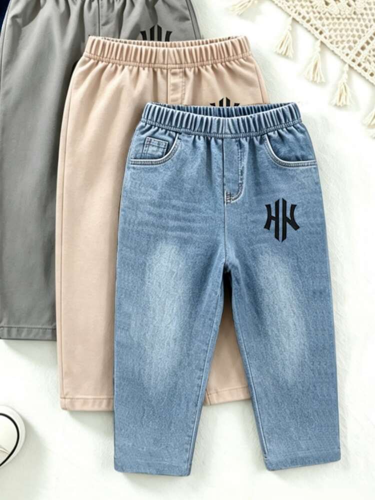 2pcs Baby Boys Pants Cute Blue Dark Blue Bear Print Slim Elastic Waist Daily Smart Vacation School Soft Casual Oversized Beach Cardio Spring - Multicolor - View 3