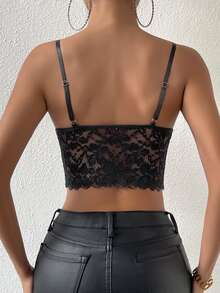 Chiquease Solid Criss Cross Crop Lace Cami Top - Black - View 2