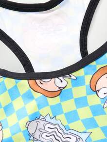 Rick and Morty X SHEIN طقم ملابس داخلية نسائي بطبعة كرتونية يتكون من توب بدون أكمام وسروال داخلي - أخضر - مشاهدة 10