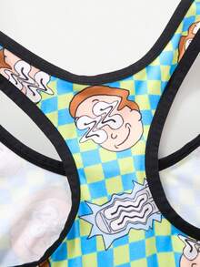 Rick and Morty X SHEIN طقم ملابس داخلية نسائي بطبعة كرتونية يتكون من توب بدون أكمام وسروال داخلي - أخضر - مشاهدة 11