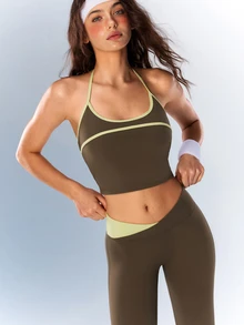 VARSIVA Women's Colorblock Cropped Halter Tank Top And Leggings Sports Set - Multicolor - View 8